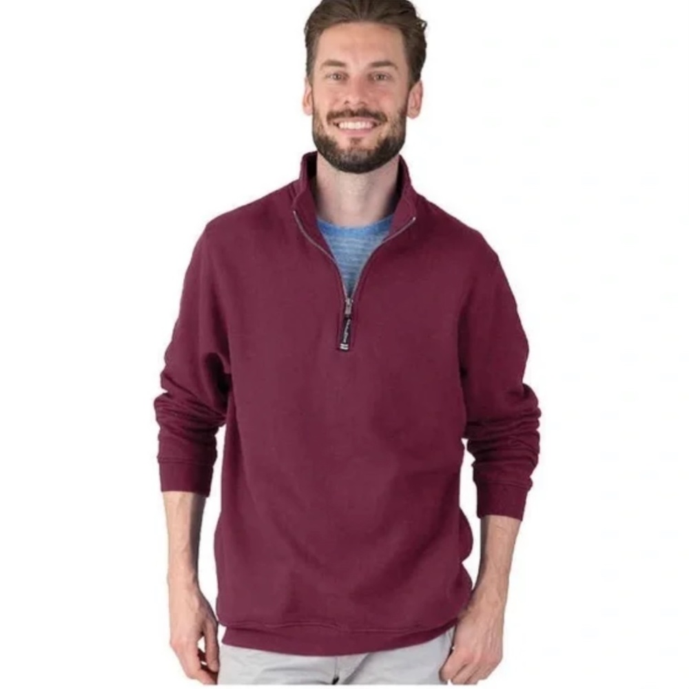 Goodman Brand Mens Microlight French Terry 1/4 Zip Pullover Sweatshirt in Wine